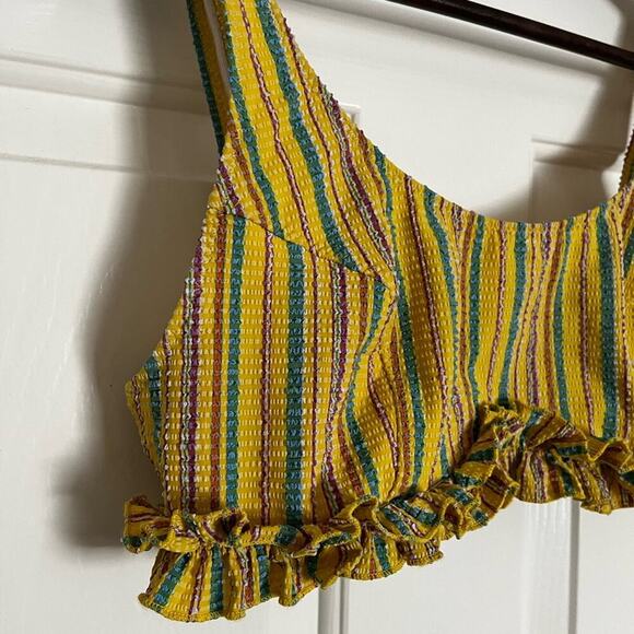 Lisa Marie Fernandez Striped Seersucker Tank Bathing Suit Swim Top Yellow 4 - Picture 3 of 8